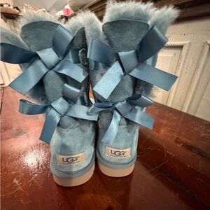 UGG Light Blue Boots with Satin Bows